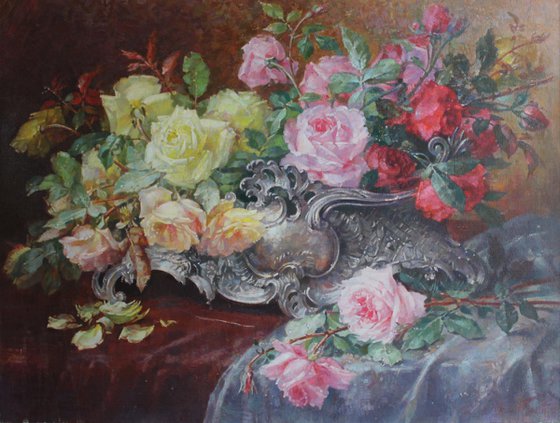 Still life lilac flowers (62x82cm, oil painting, ready to hang)