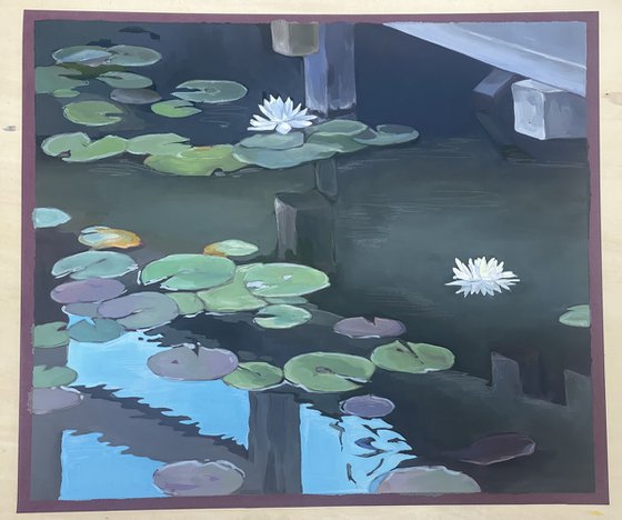 Under the bridge.Water lilies.