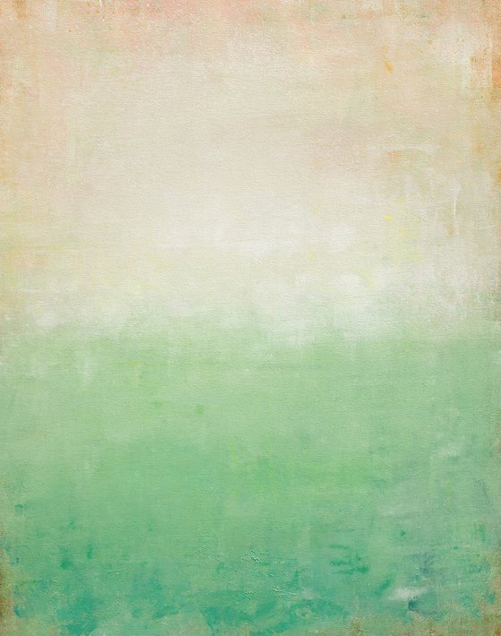 Summer Green 220701, green and white abstract color field painting.