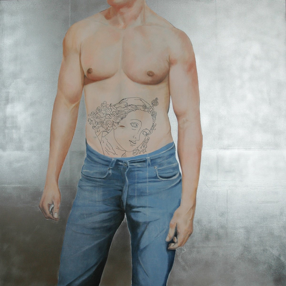 Urban And Pop Portrait Oil Painting By Kujbus Janos, 55 X 55", Love Forever, Original Artwork