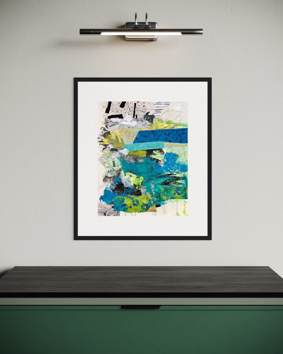 Organic Abstract Collage By Kat Crosby, 11 X 14", Water Lillies, Original Artwork