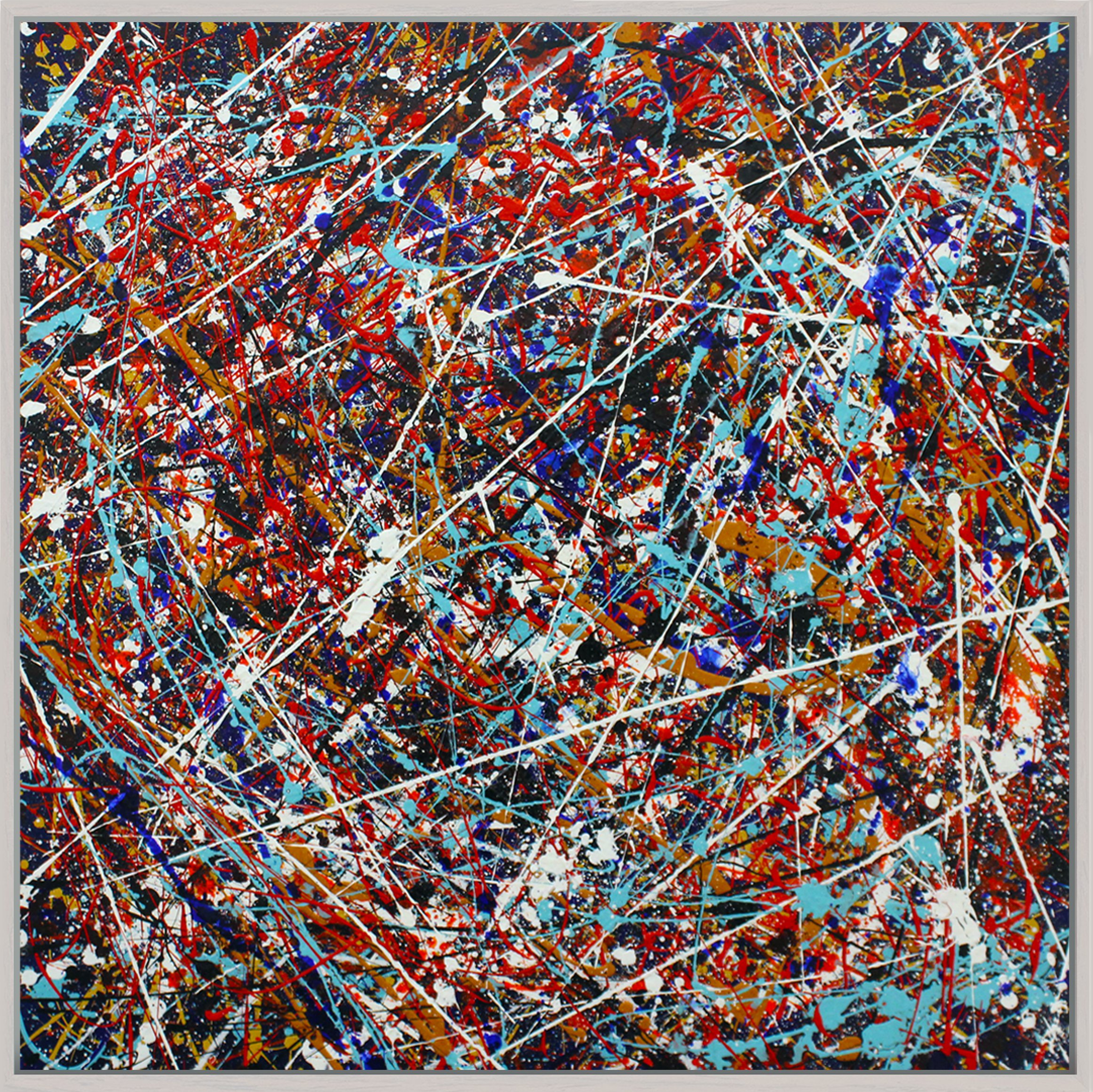 Expressive Abstract Acrylic Painting By Andrew Watt, 39 X 39, Kinetic Flux (Framed), Original Artwork