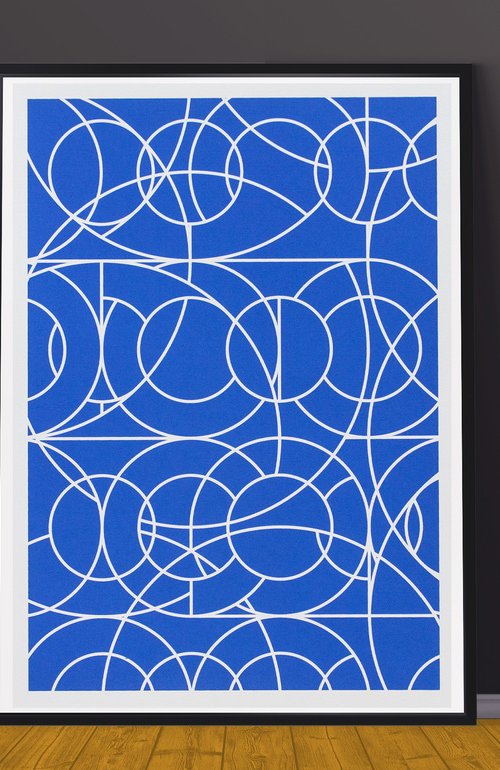 Mono Grid Circles on squares cobalt by Marcus Gavin