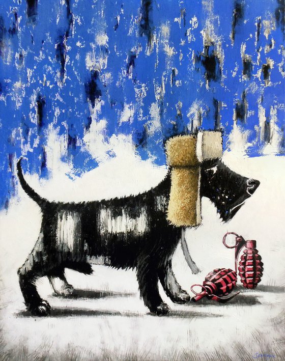 Black dog. Pink grenades