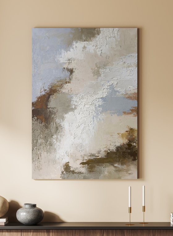 "Fjord" Abstract brown blue textured art