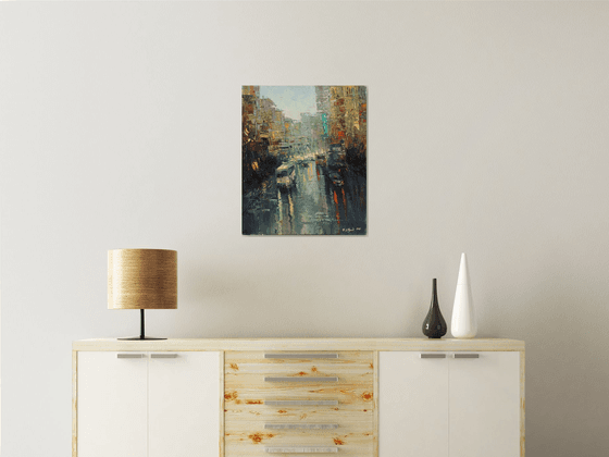 Lights of city (50x60cm, oil painting, ready to hang)