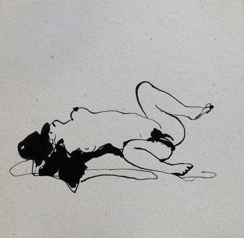 Erotic drawing 18, ink on paper 24x24 cm by Frederic Belaubre