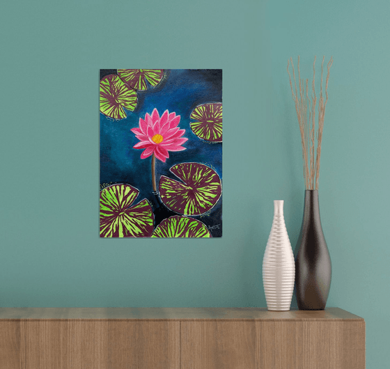 Pink Water lily on Indian handmade paper