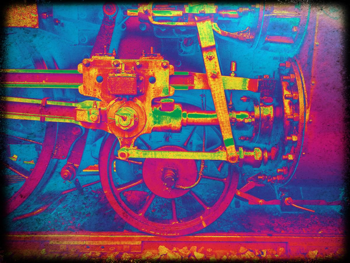 Old steam trains in the depot - print on canvas 60x80x4cm - 08534m1 by Kuebler