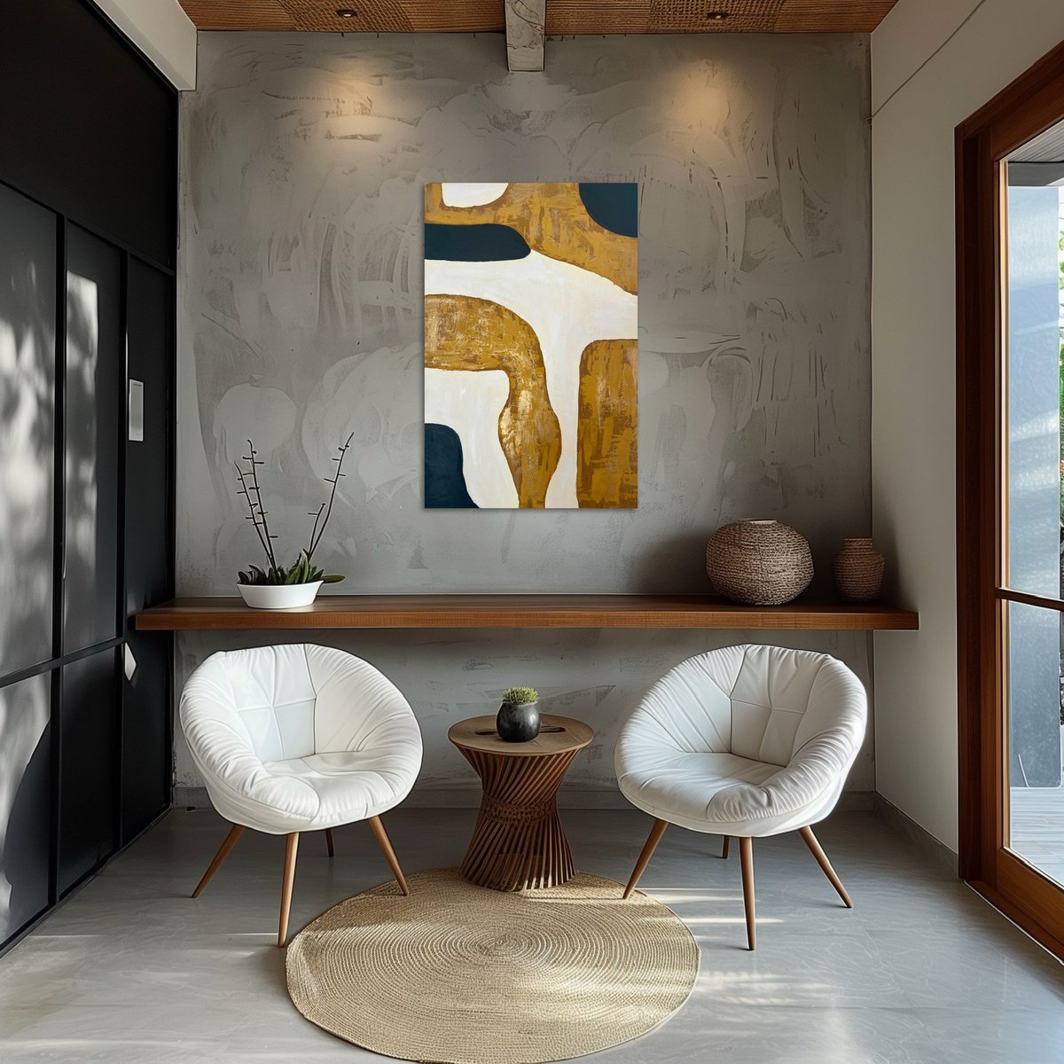 Abstract Acrylic Painting By Exclusive Arts, 24 X 35, Golden River 60X90X2 Cm, Original Artwork