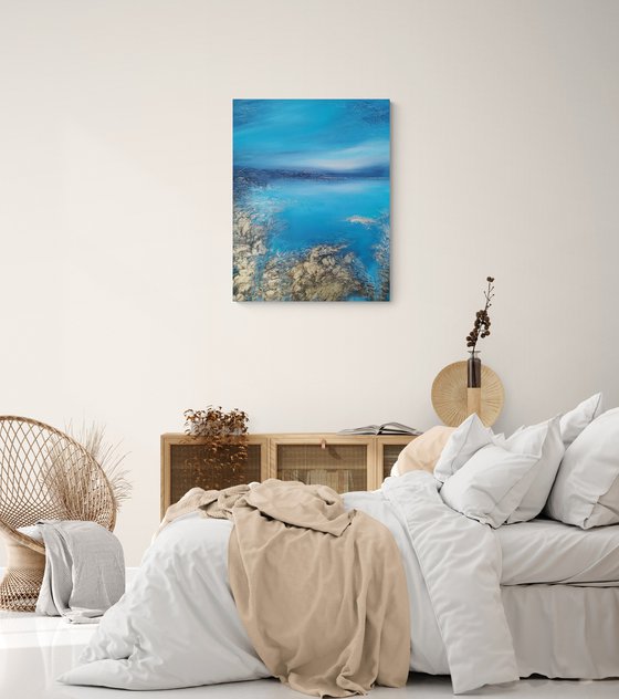 A XL large original modern semi-abstract painting "Blue Lagoon"