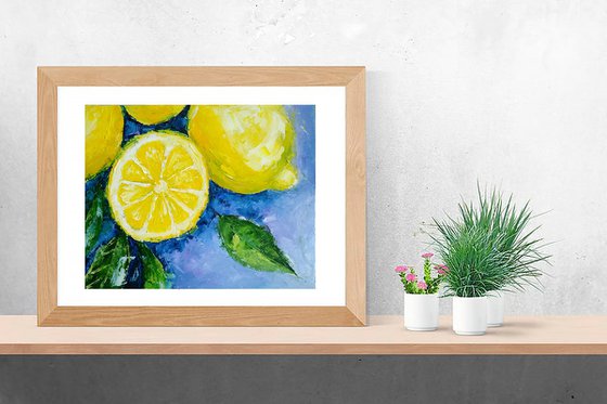 Lemon Painting Original Art Fruit Artwork Citrus Wall Art Small Kitchen Still Life