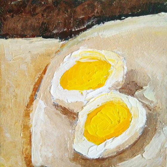 Egg Painting Food Original Art Tiny Kitchen Artwork Impasto Wall Art