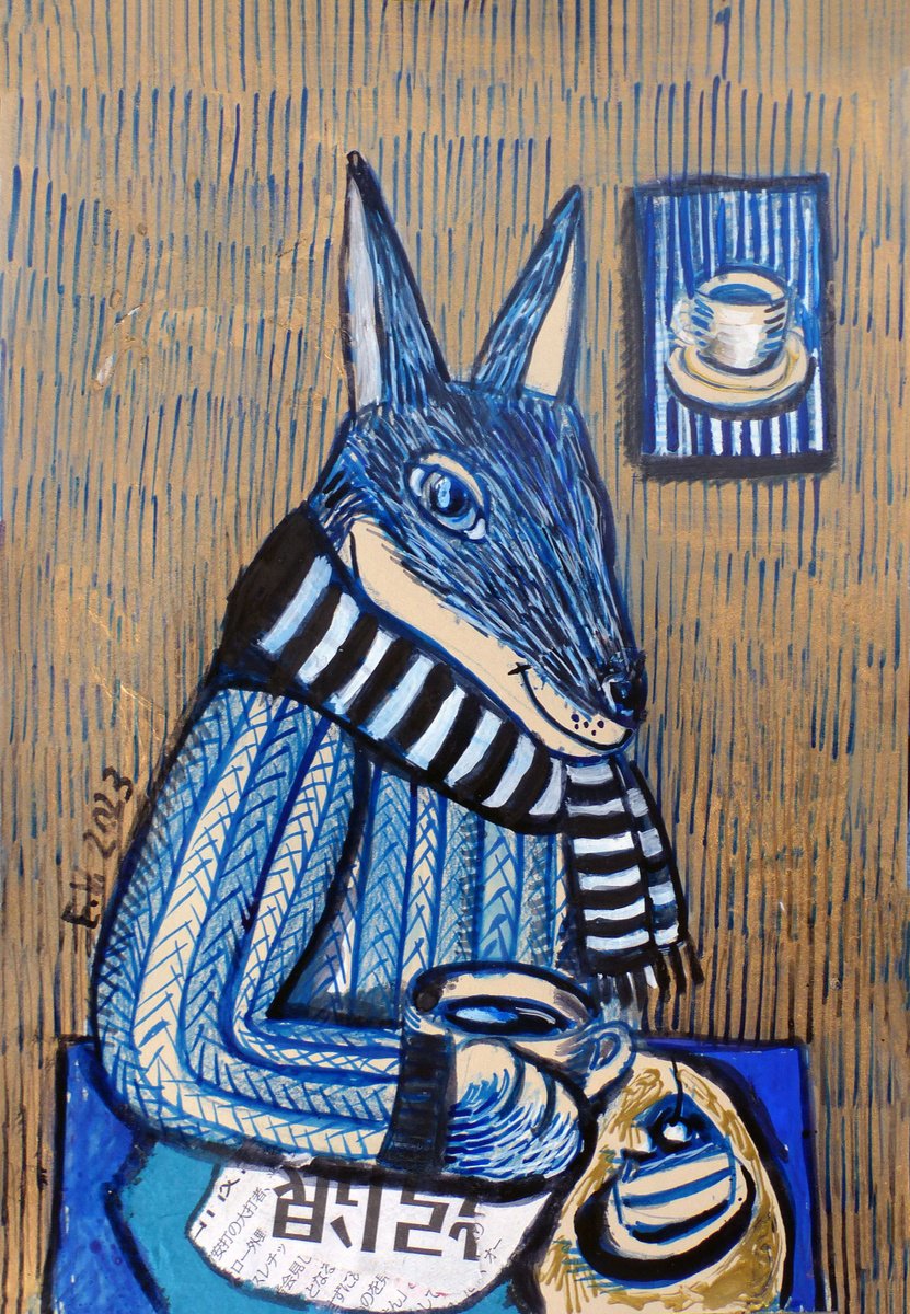 Illustrative Animal Painting By Elizabeth Vlasova, 8 X 12, Pensive Mood, Original Artwork