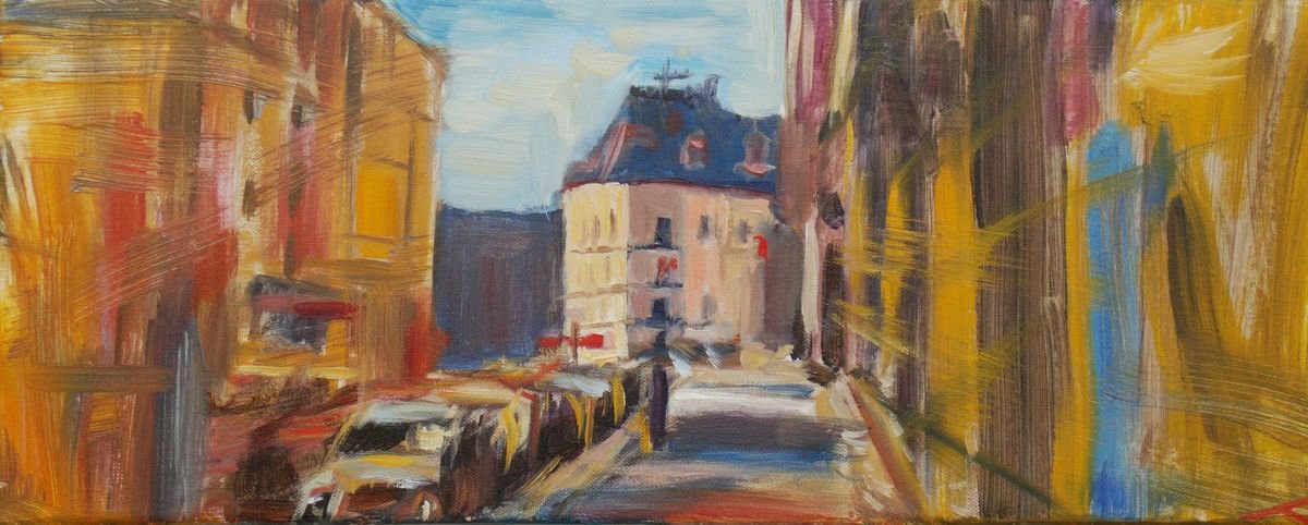 Impressionistic Cityscapes Oil Painting By Elena Sokolova, 20 X 8, The Streets Of Paris4, Original Artwork