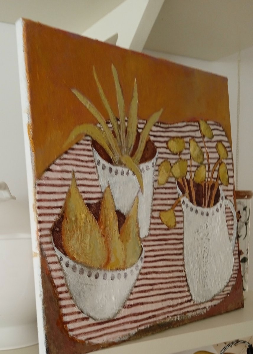 Naive Still Life Painting By Fiona Philipps, 16 X 16, Stripe, Original Artwork