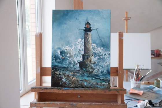 Lighthouse. Oil painting. 12 x 16in.