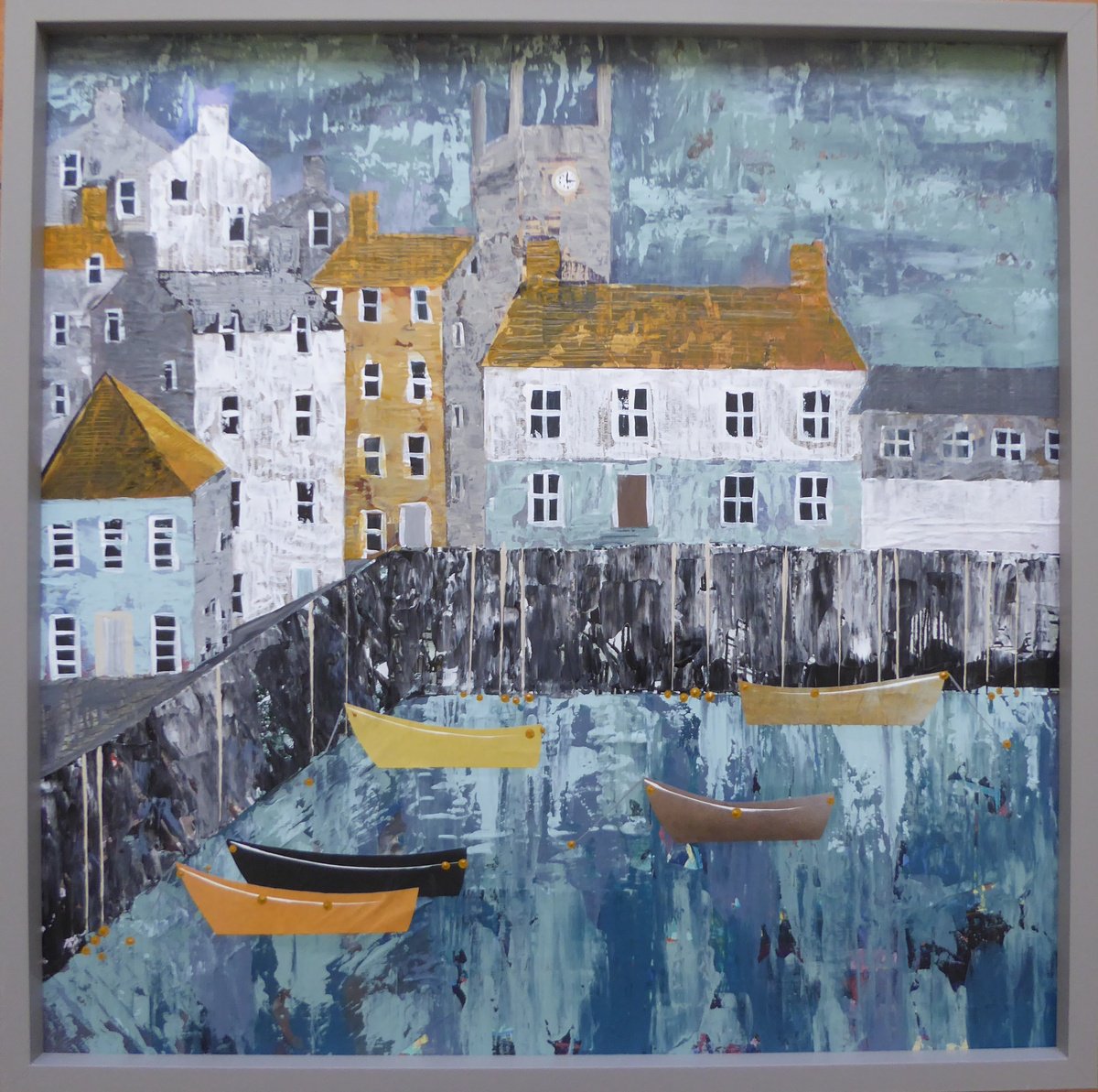 Landscape Painting By Elaine Allender, 21 X 21, Falmouth Harbour, Original Artwork