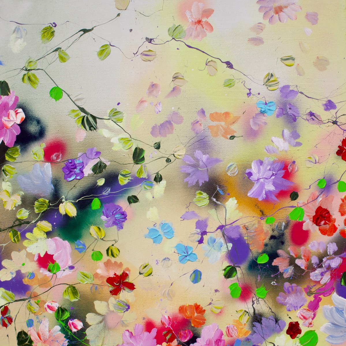 Square acrylic painting with flowers „Komorebi V” Acrylic painting by Anastassia Skopp Artfinder