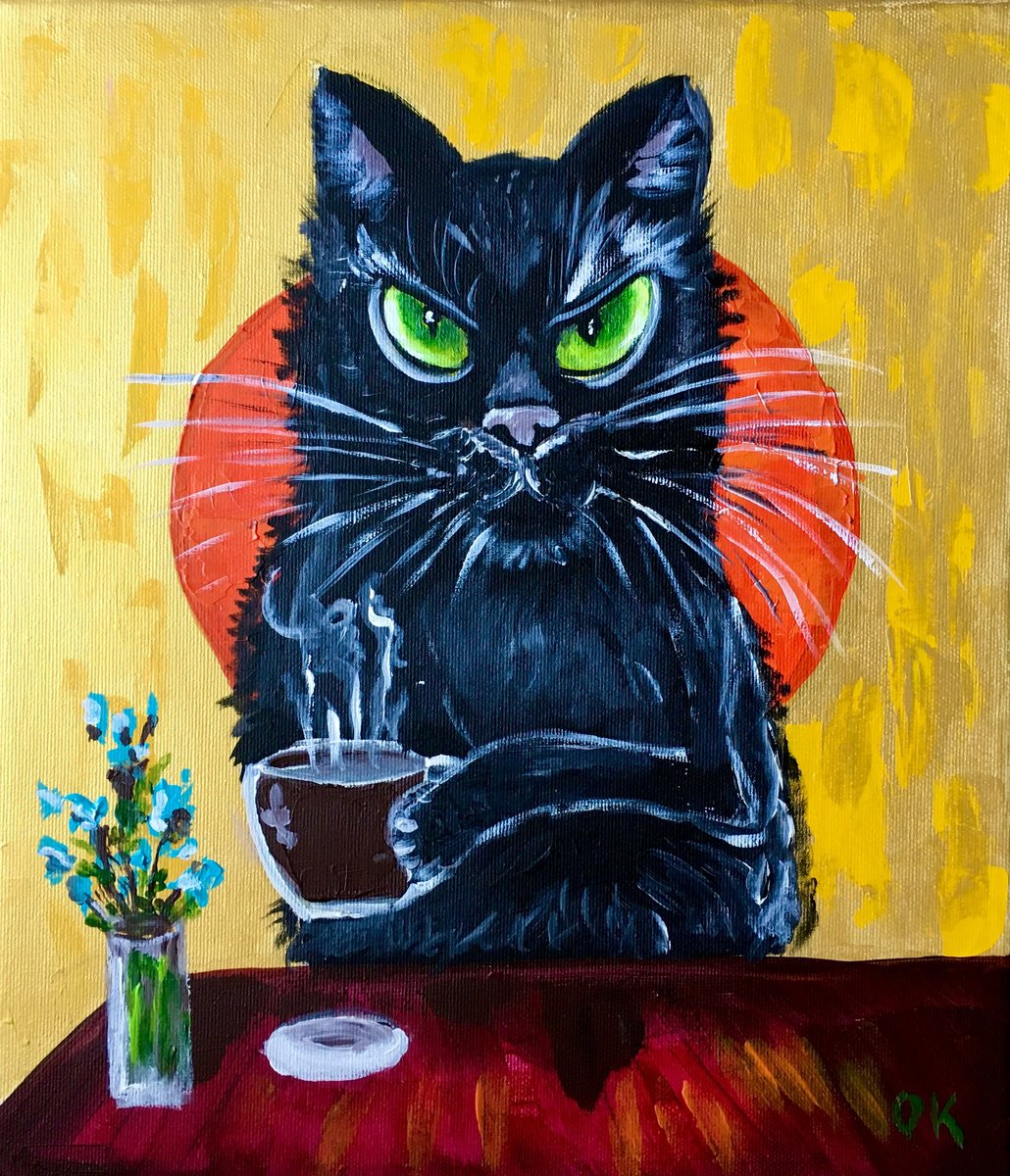 Coffee cat. . Lucky cat brings positive emotions in your life. by Olga Koval