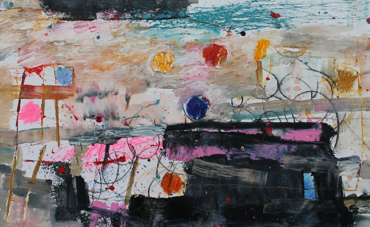 Expressive Abstract Acrylic Painting By Sergiy Dekalyuk, 47 X 30", The Destination - Summer Ii, Original Artwork