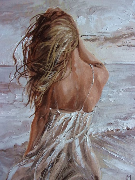 " SUMMER BREEZE ... " SEA original painting palette knife GIFT MODERN URBAN ART OFFICE ART DECOR HOME DECOR GIFT IDEA