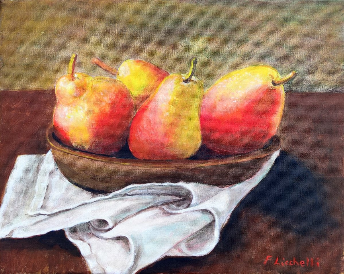 Pear painting fine art still life pear original acrylic on canvas 30x24 cm classic still l... by Francesca Licchelli