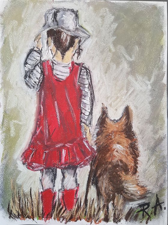 A girl with her dog 22.9*30.5 cm