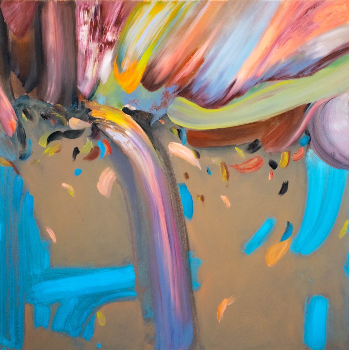 Expressive Abstract Oil Painting By Dan Laurentiu Arcus, 31 X 31, Phenomenon, Original Artwork