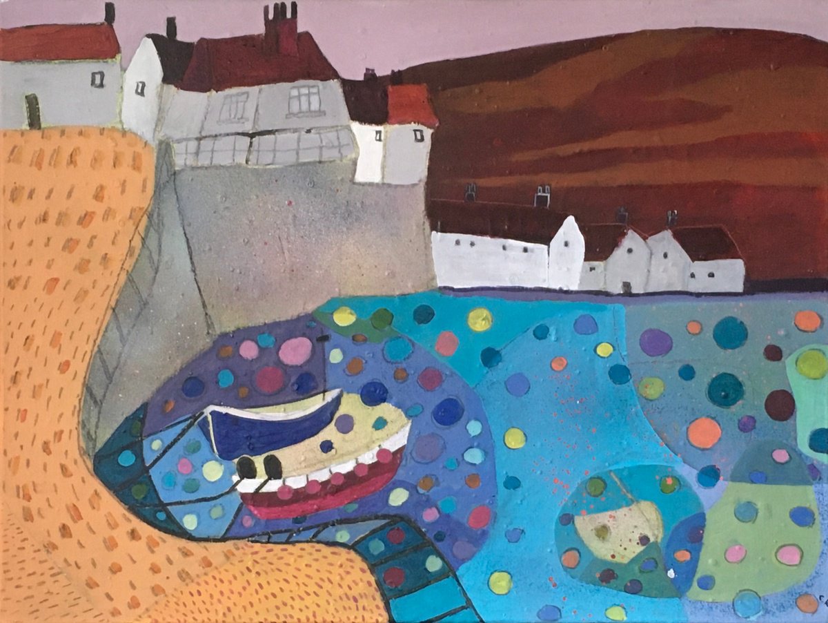 Impressionistic Landscape Painting By Chihiro Kinjo, 31 X 24, Old Fishing Village-3, Original Artwork