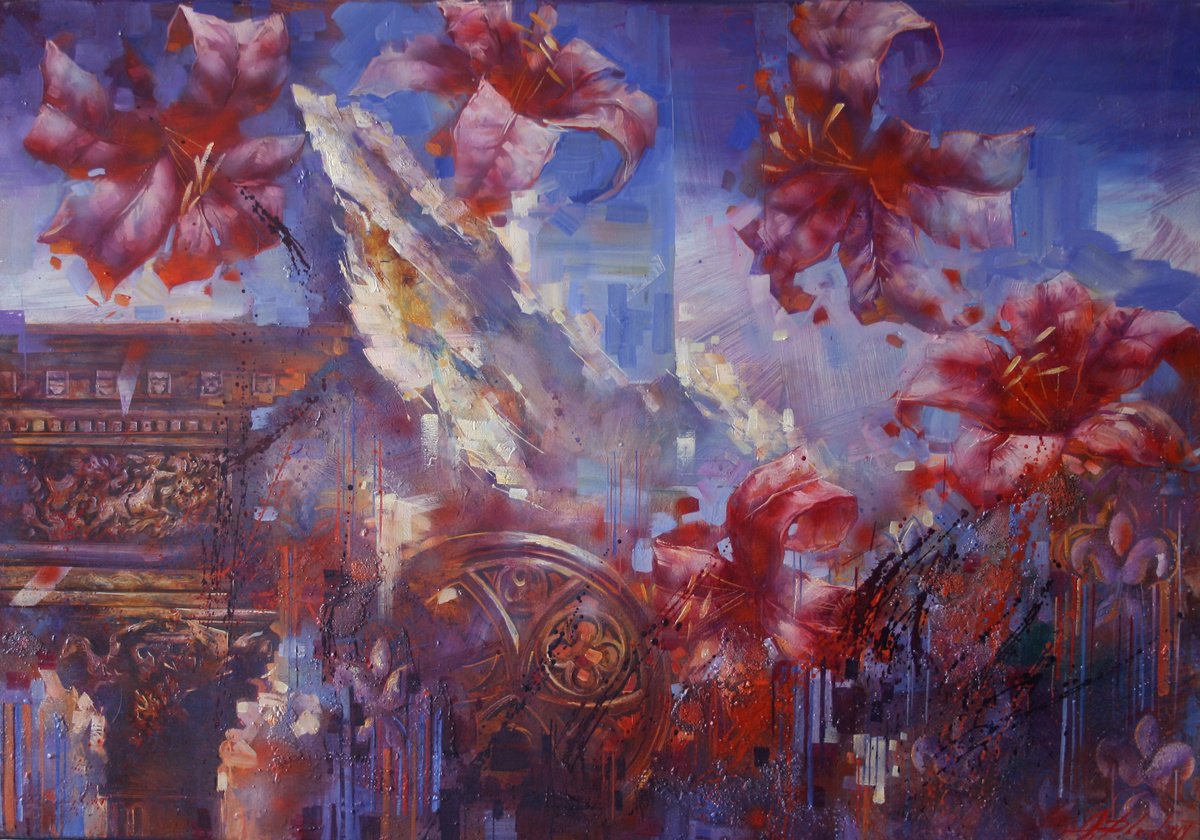 Impressionistic Botanical Oil Painting By Alexandr Dobrodiy, 39 X 28, Forgotten Melody 1A., Original Artwork