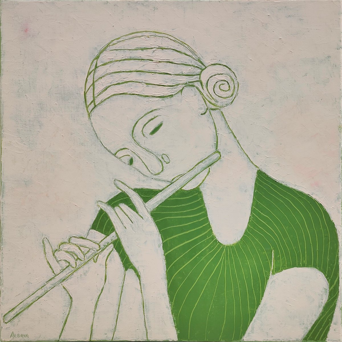 Naive Abstract Oil Painting By Albina Urbanek, 16 X 16, Magic Flute, Original Artwork