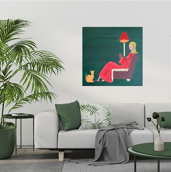 Woman with Cat original Painting