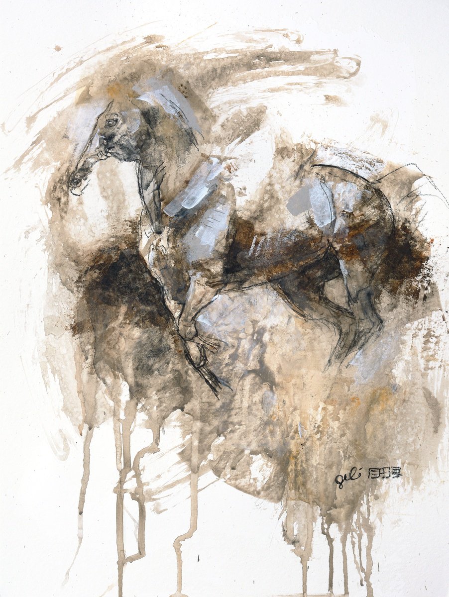 Expressive Animal Painting By Benedicte Gele, 12 X 16, Equine Nude 168T, Original Artwork