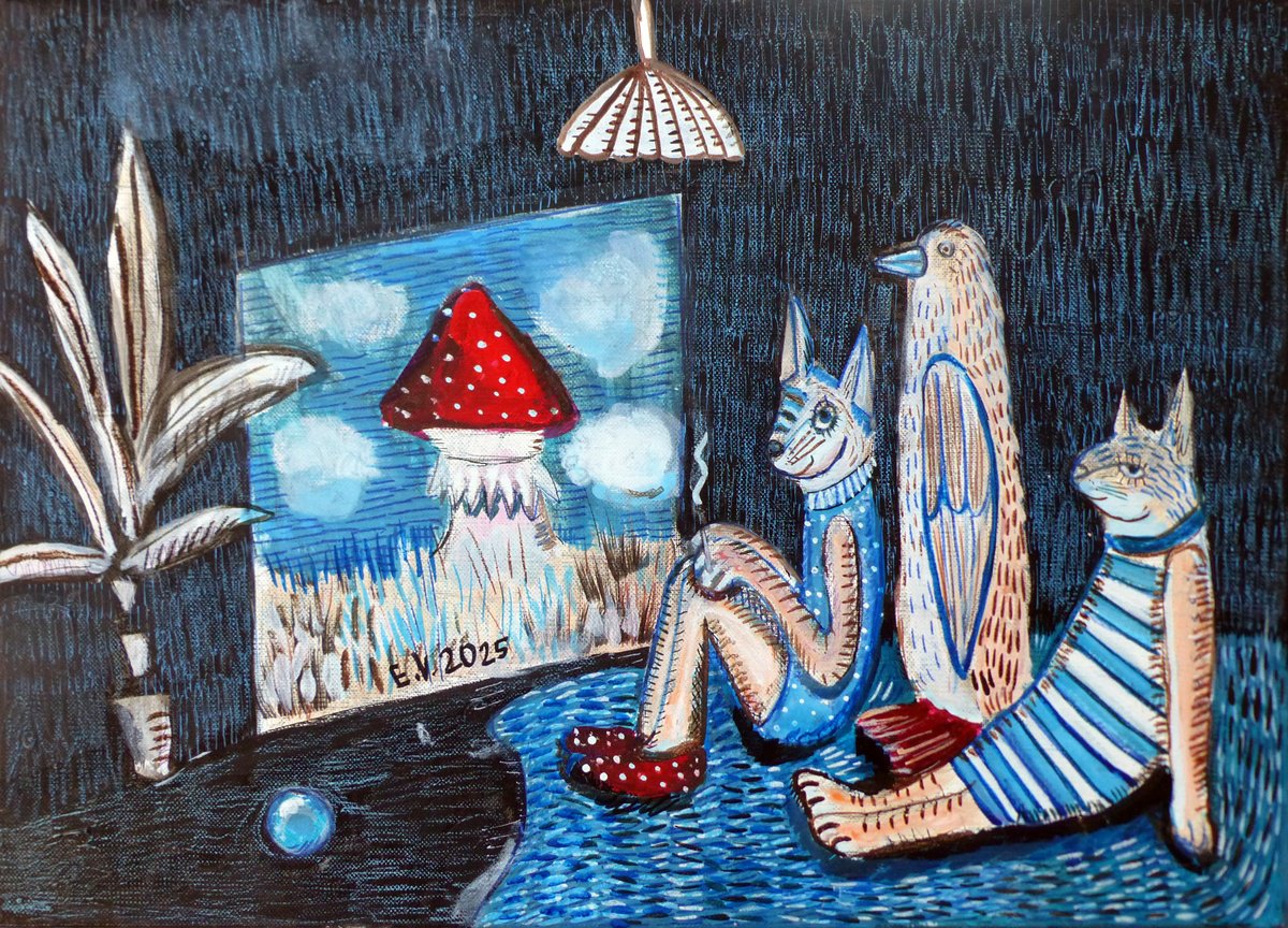 Surrealistic Painting , Movie Night By Elizabeth Vlasova, 18 X 13, Artwork For Sale On Artfinder