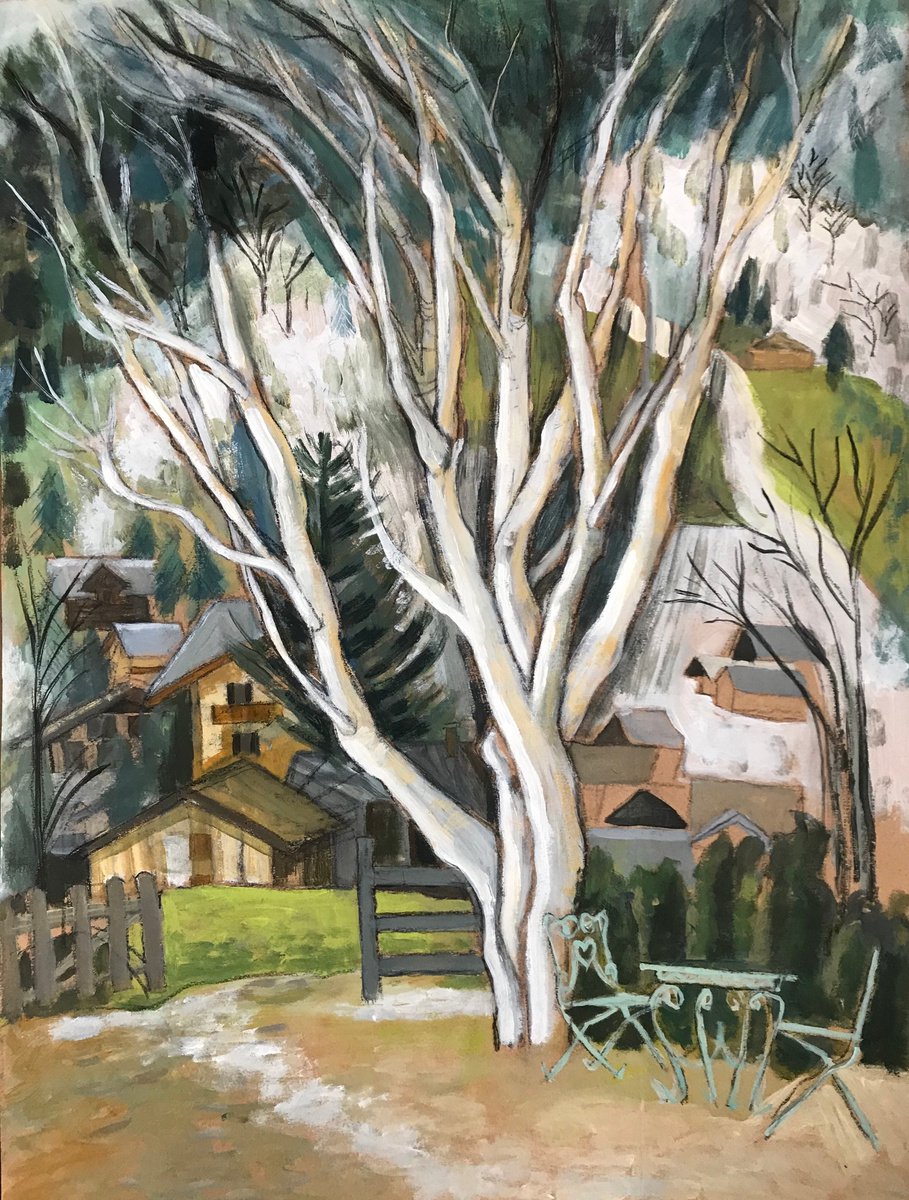 Impressionistic Landscape Acrylic Painting By Christine Callum Mcinally, 18 X 23, White Tree In Winter, Original Artwork