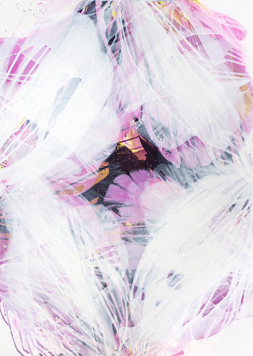 Pink floral abstract painting by Viktoriia Epifanova