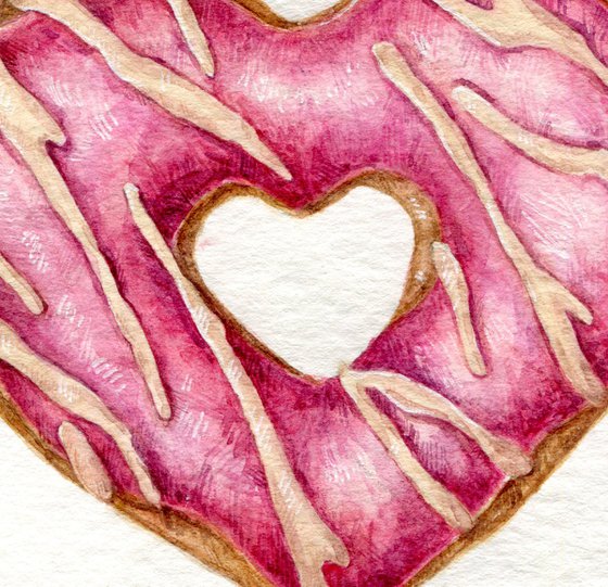 Pink Heart watercolor donut