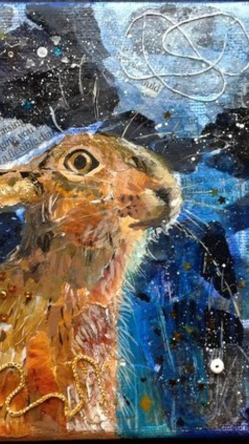 Hare on a starry night by Fiona Plaisted