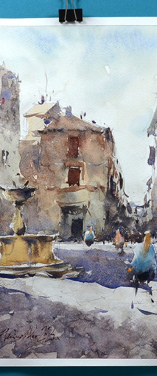 Italian Village, Watercolor. by Marin Victor