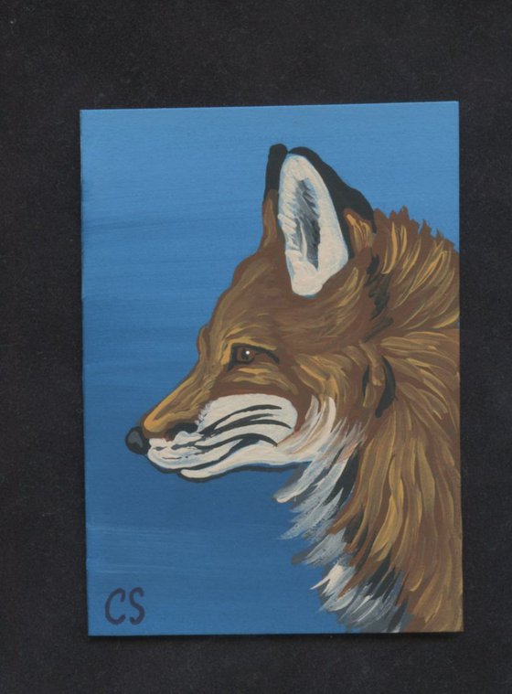 ACEO ATC Original Painting Red Fox Profile Wildlife  Art-Carla Smale