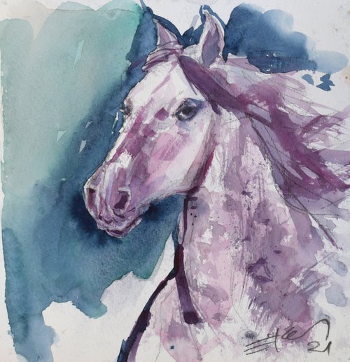 Running horse head 4 by Goran Žigolić Watercolors