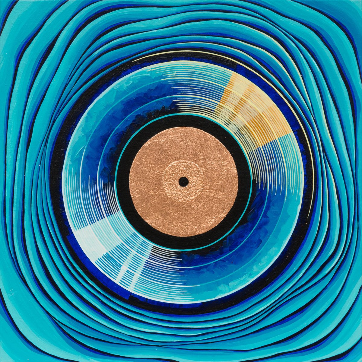 Geometric Abstract Acrylic Painting By Tetiana Gryshchenko, 16 X 16", Space Melodies. Cyan., Original Artwork