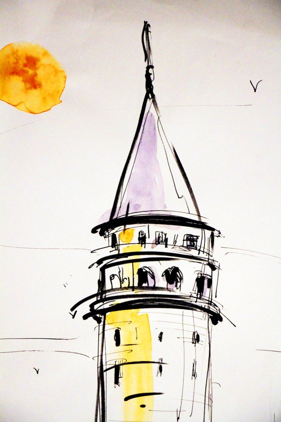 Galata Tower, ink on paper, 30 x 40 cm