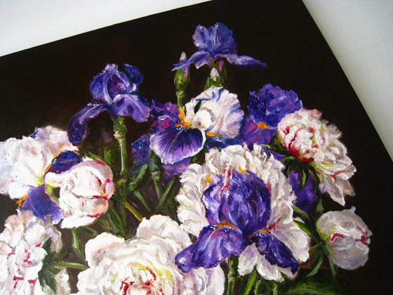 White Peony and Purple Irises