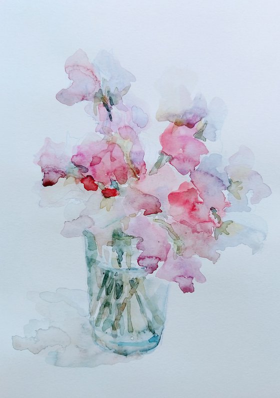 Sweet pea. Original watercolour painting 2021.