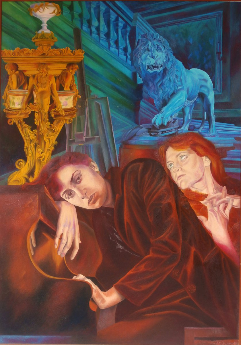 Expressive Portrait Oil Painting By Paola Imposimato, 37 X 52", The Sun At Night, Original Artwork