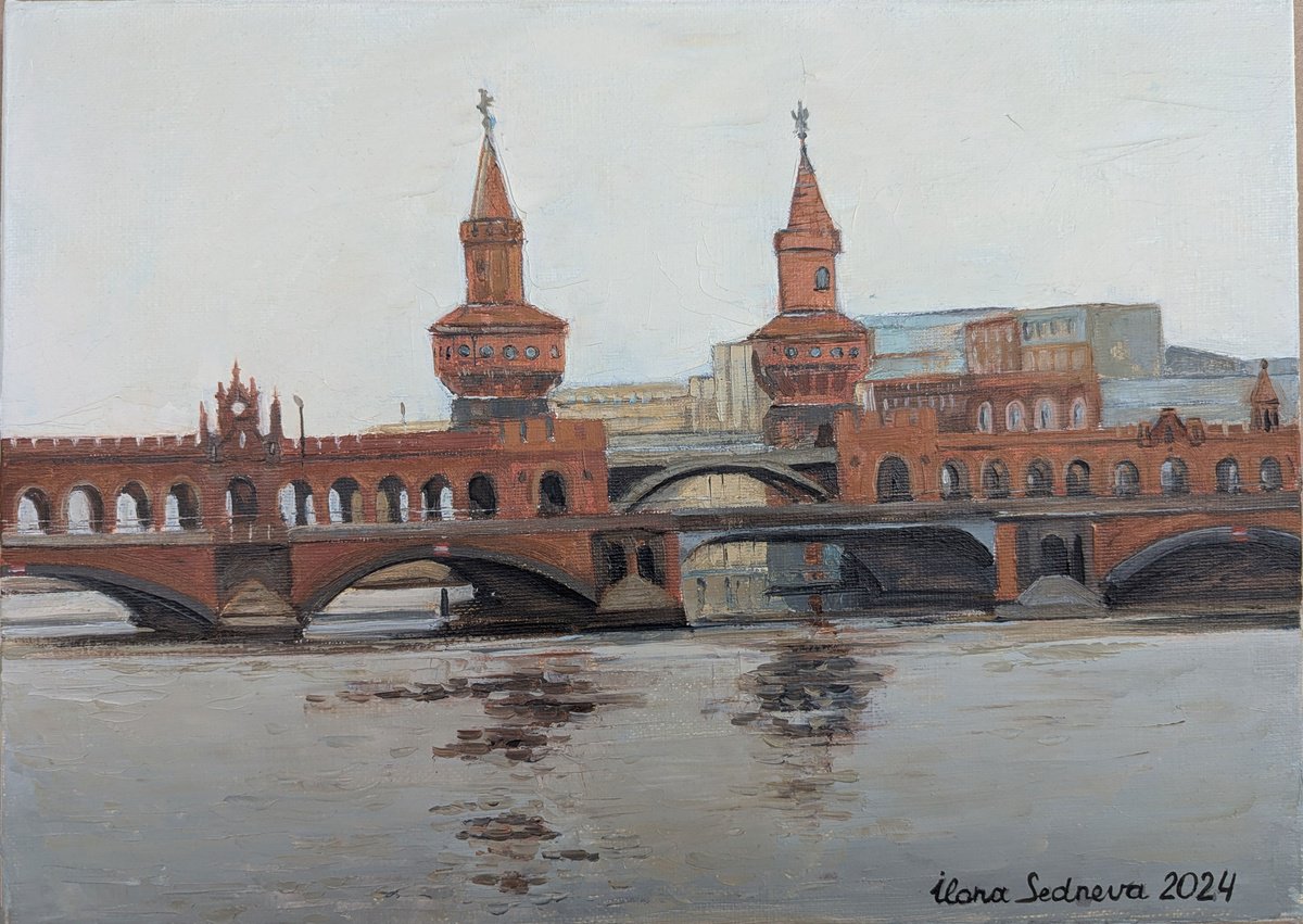 Landscape Oil Painting By Ilona Sedneva, 13 X 9, Historic Bridge Of Berlin, Original Artwork