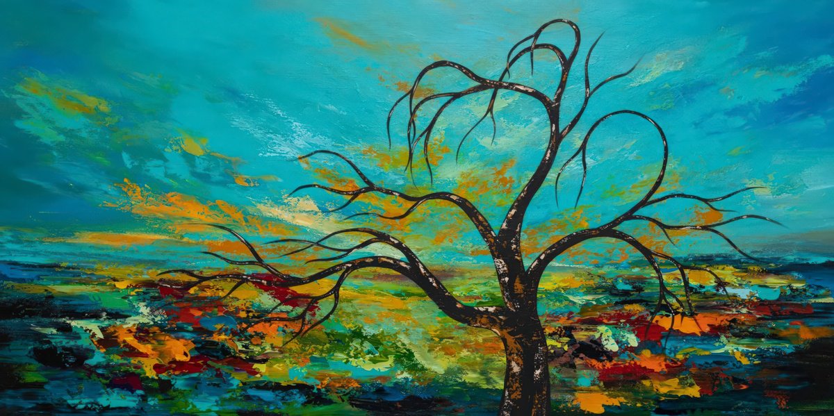 Abstract Landscape Acrylic Painting By Art By Catalin, 59 X 30, Tree Of Love 38, Original Artwork