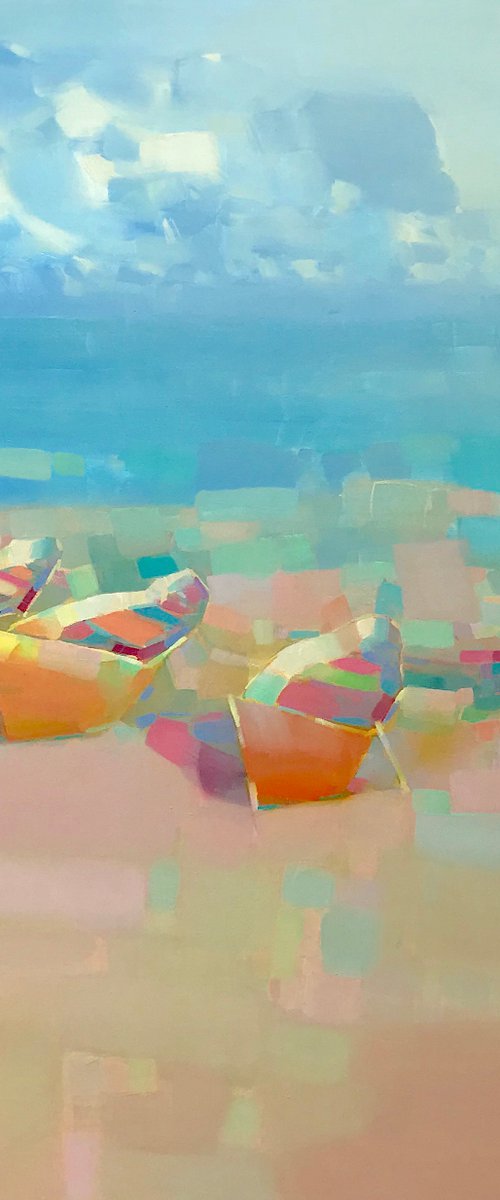 Fishing Boats, Original oil painting, Handmade artwork, One of a kind by Vahe Yeremyan